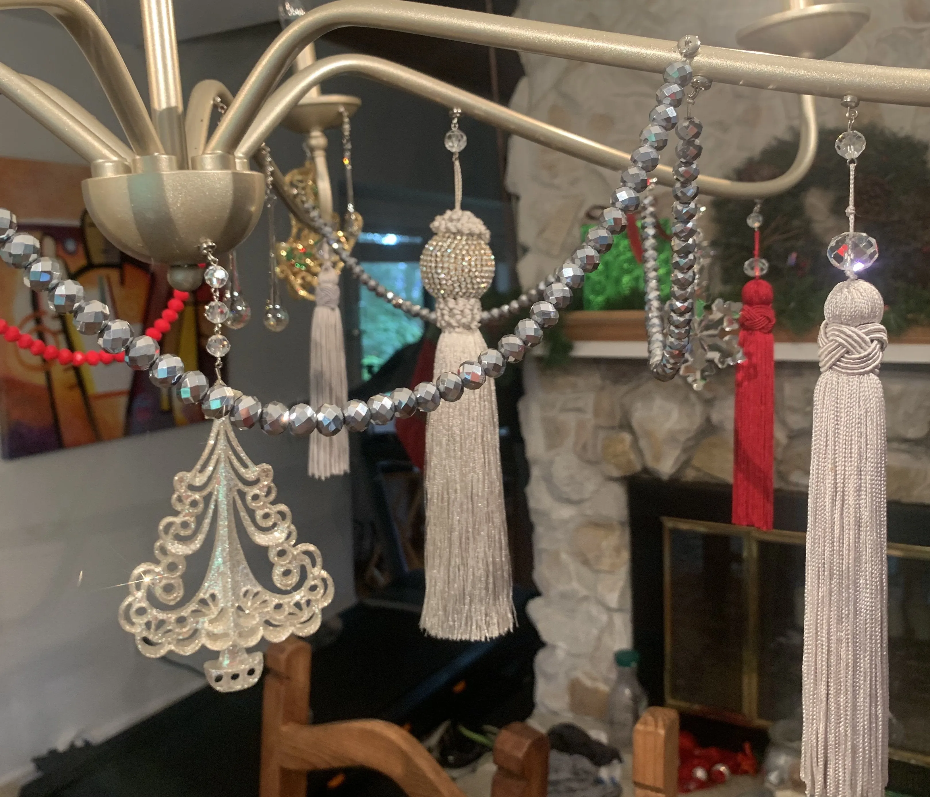 12" SILVER CRYSTAL BEAD MAGNETIC CHANDELIER GARLAND (Set/3)