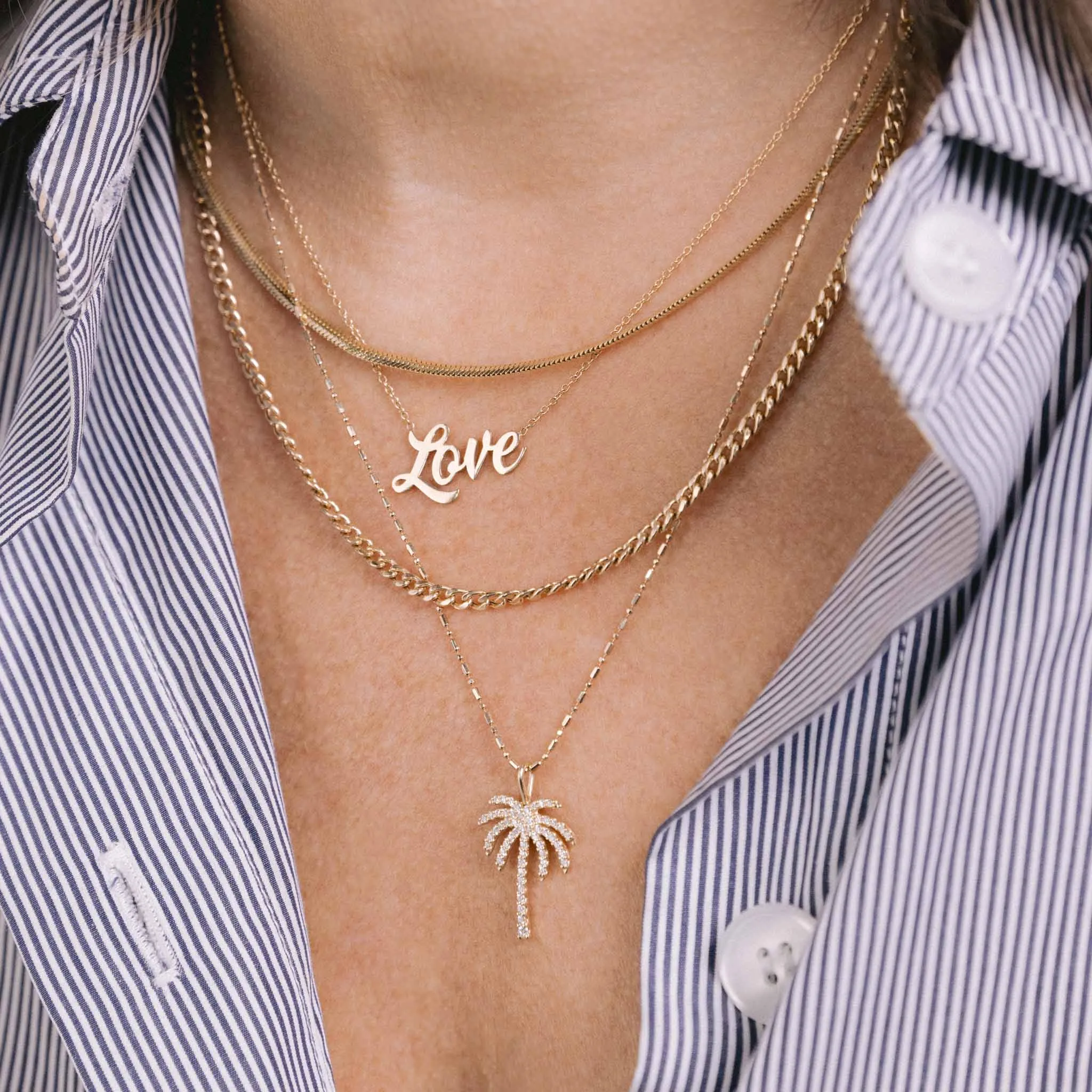 14k Pavé Diamond Palm Tree Necklace