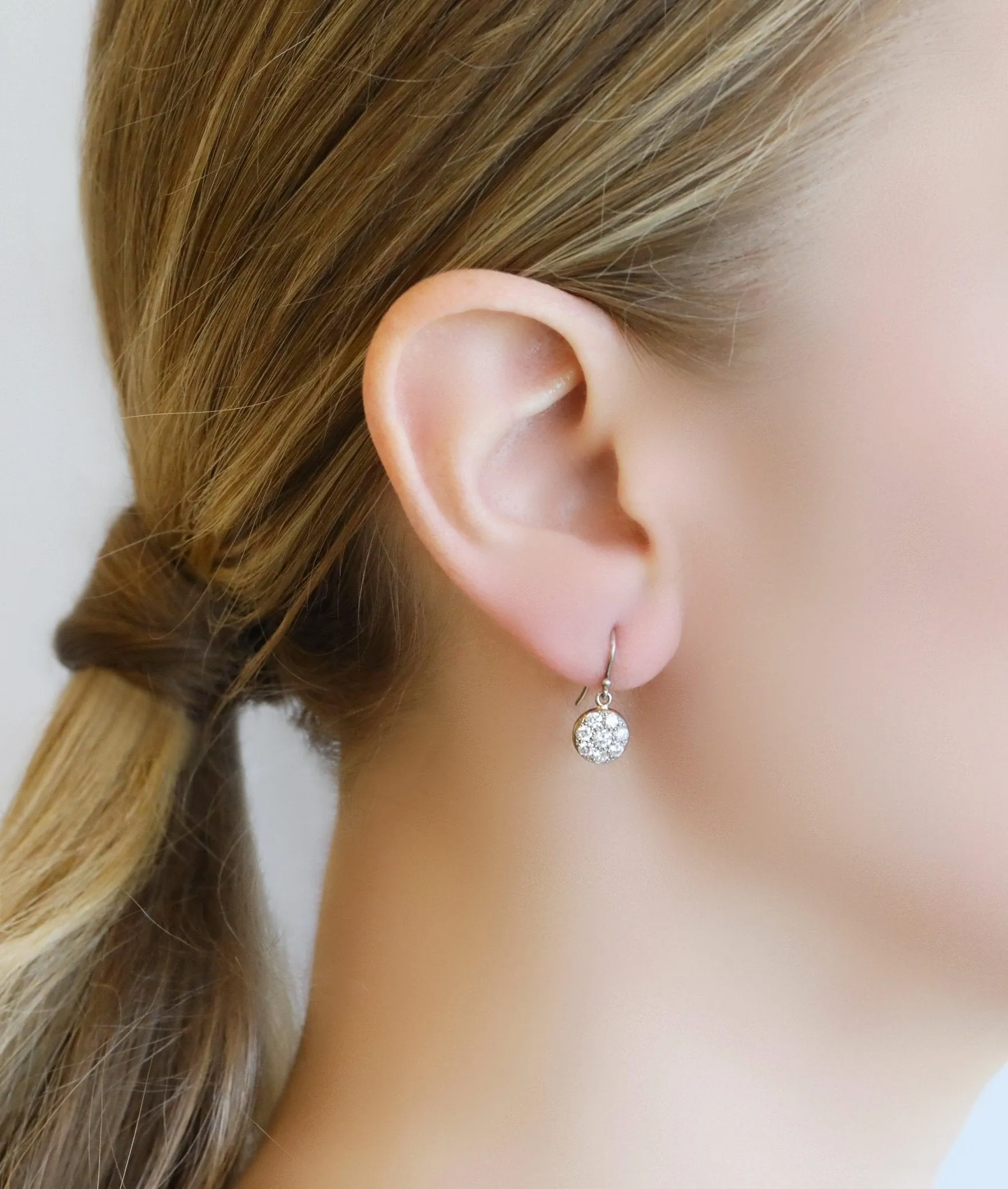 18K Palladium White Gold and Pave Diamond Small "Lentil" Earrings