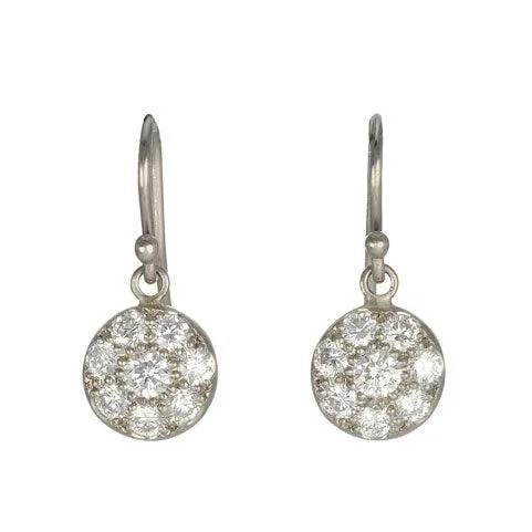 18K Palladium White Gold and Pave Diamond Small "Lentil" Earrings