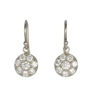 18K Palladium White Gold and Pave Diamond Small "Lentil" Earrings