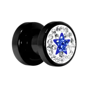 2 Gauge Blue Star Ferido Crystal Acrylic Screw Fit Tunnel