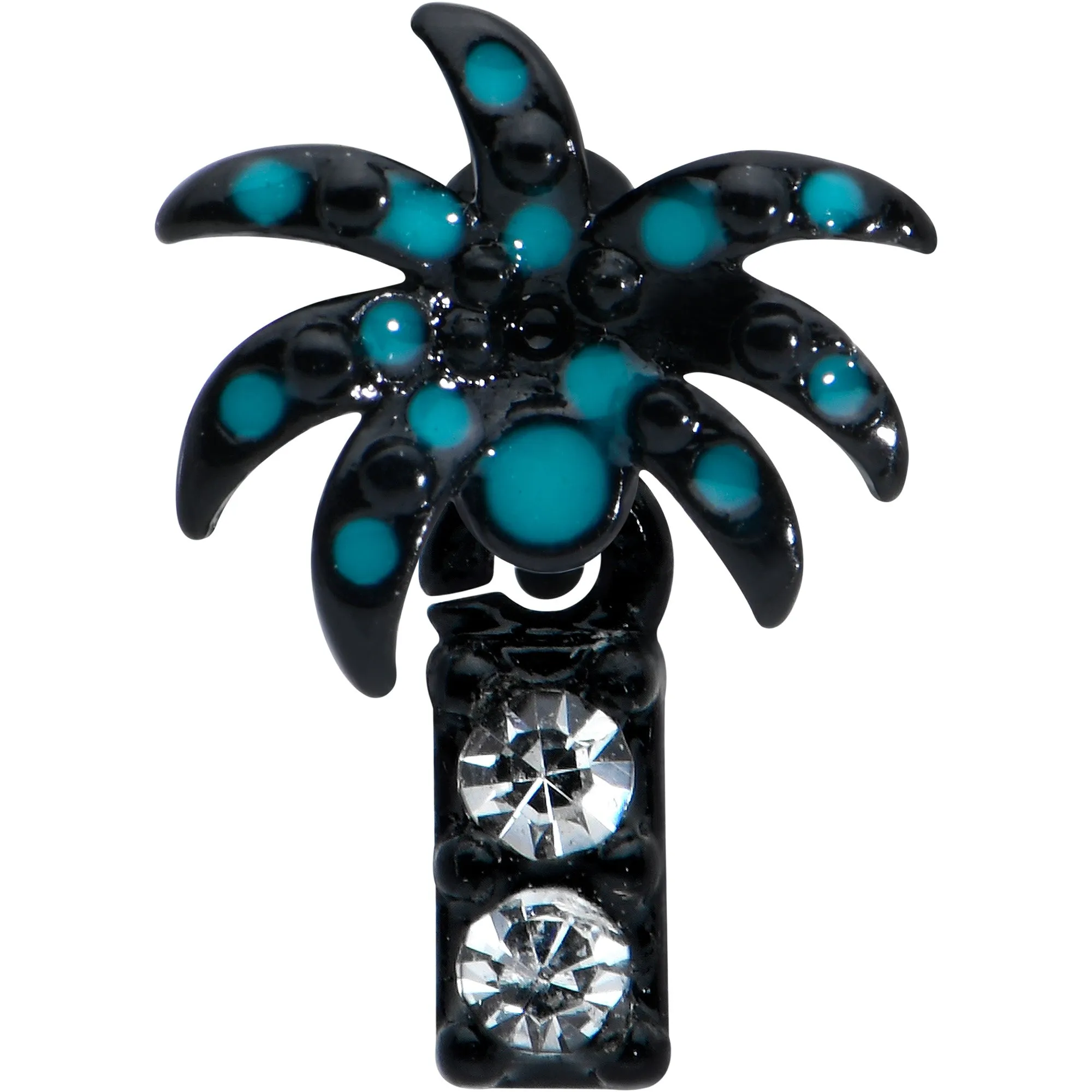 20 Gauge 1/4 Clear Gem Black Night Palm Tree Dangle Nose Bone