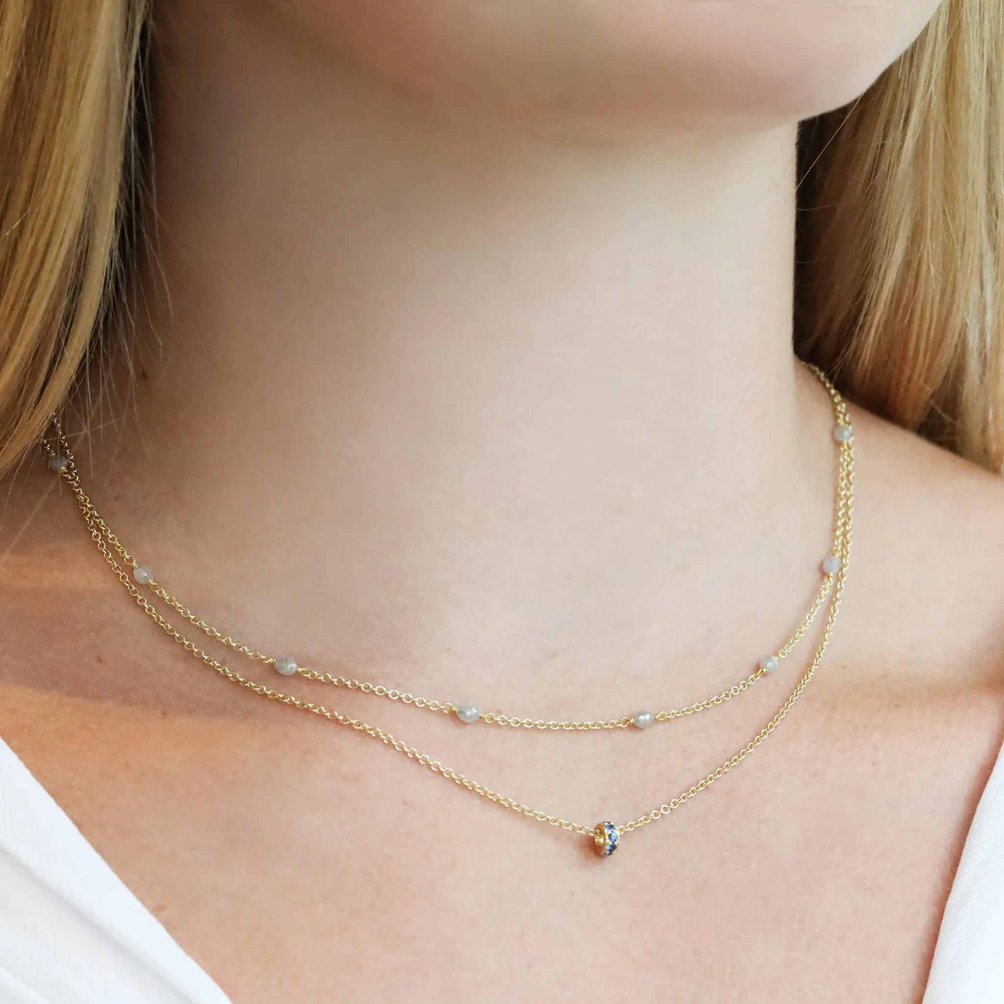 20K Gold Pave Blue Sapphire Rondelle Necklace