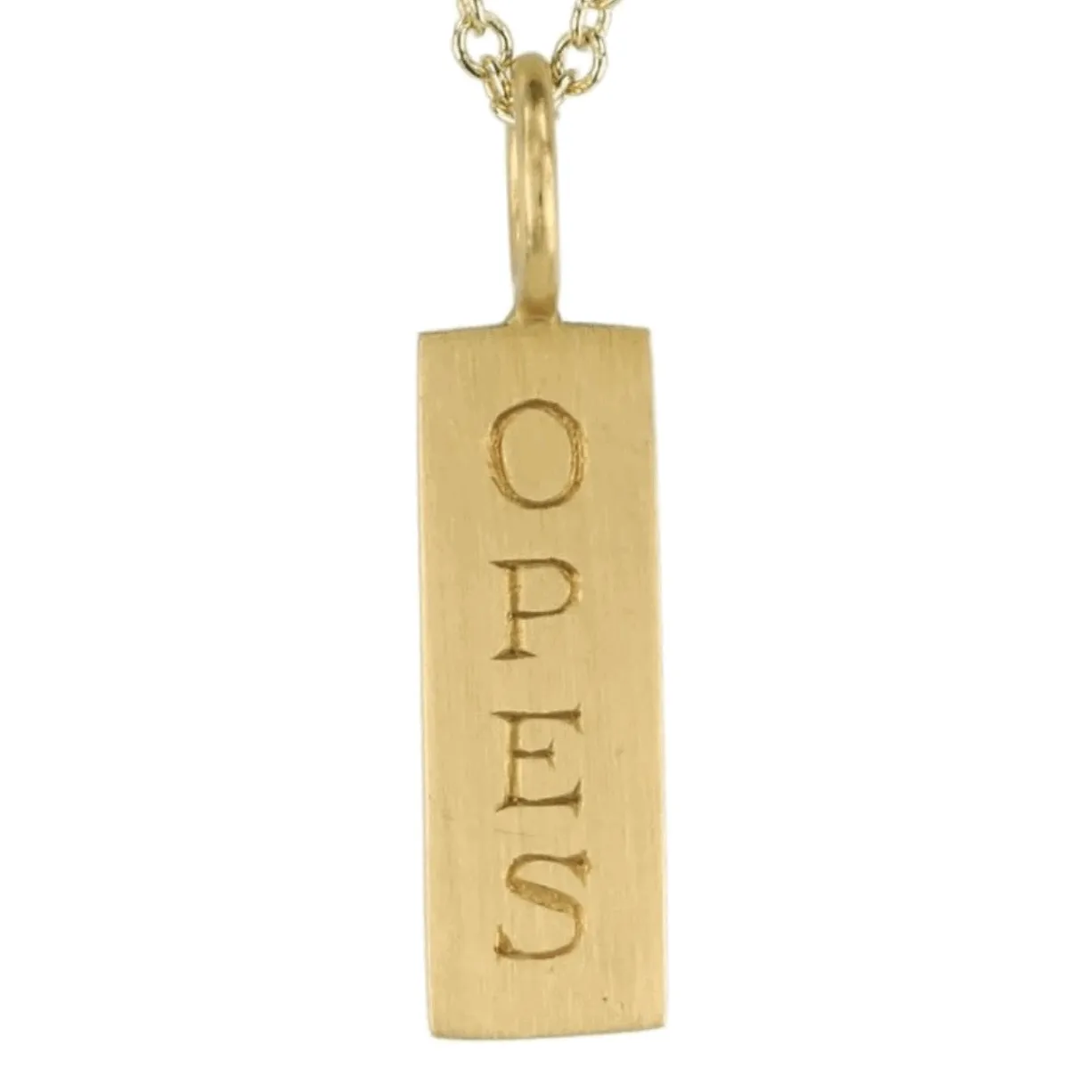 20K Gold Rectangular Engraved SPES/OPES Pendant