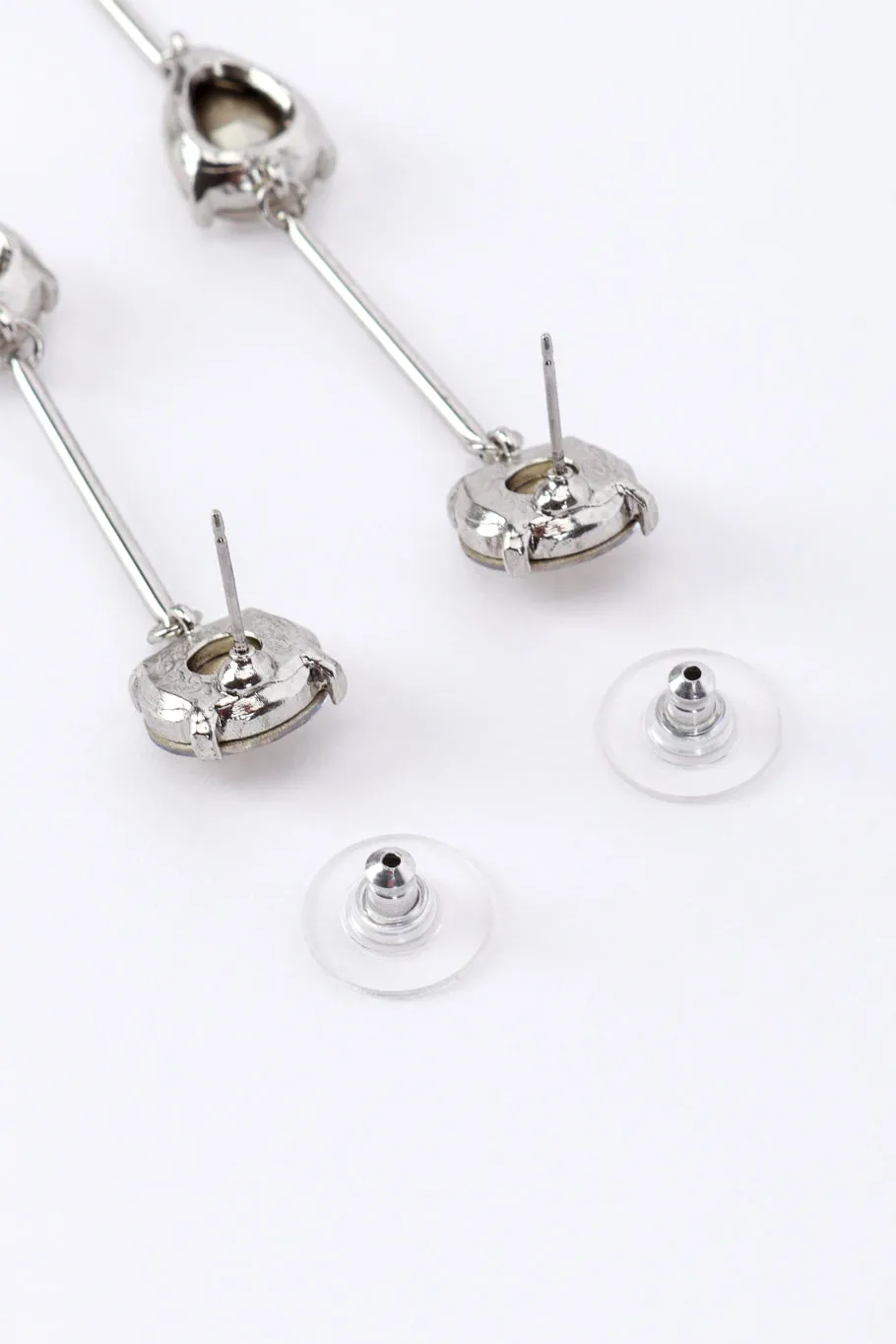 3 Clear Crystal Bar Link Earrings