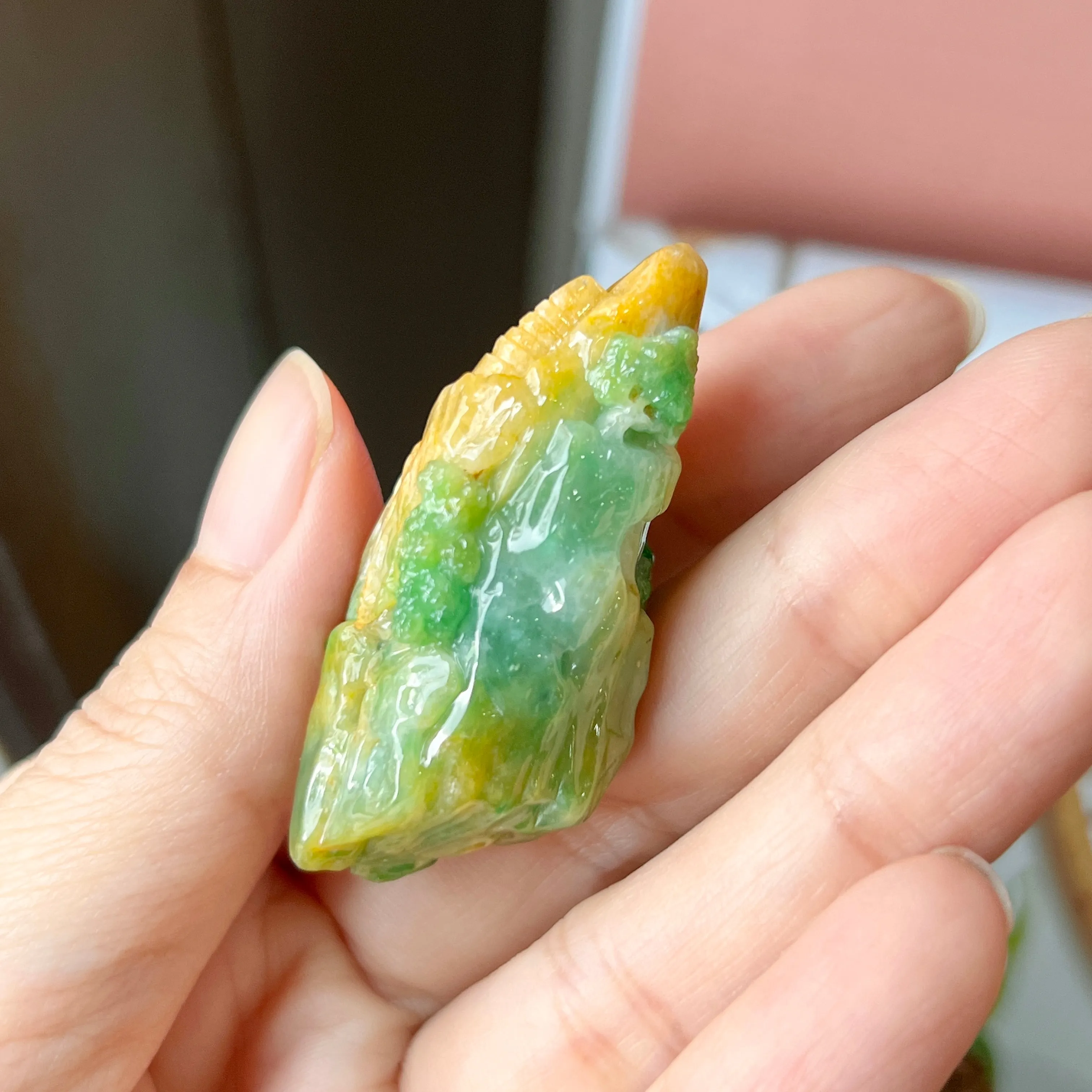 A-Grade Natural Green & Yellow Jadeite Ancient Ruins Pendant/ Display No.172246