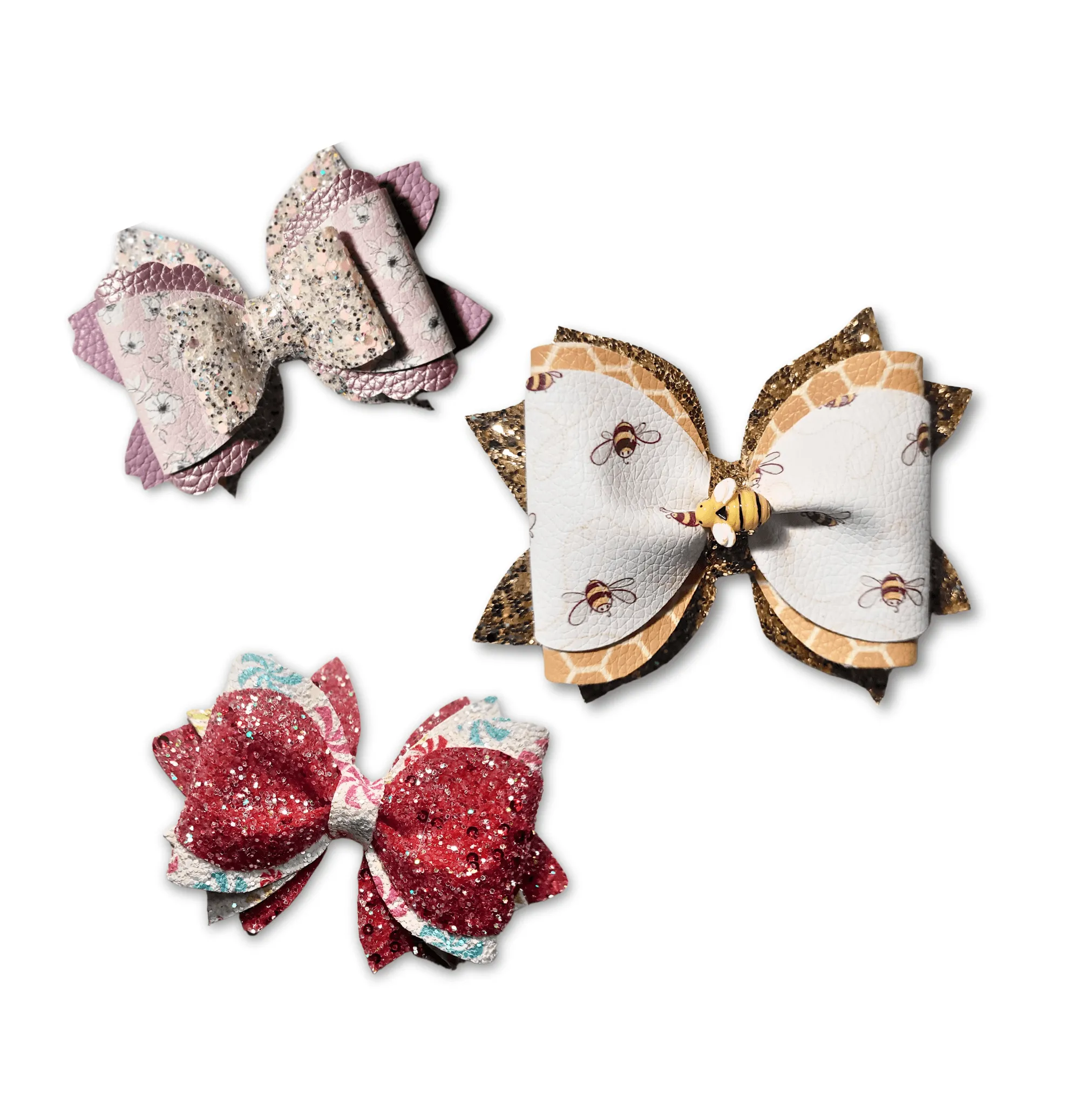 Abstract Art - Red & Pink Hearts Glitter Hair Bow