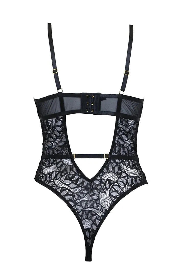 Amaya Snake Lace Teddy - Black