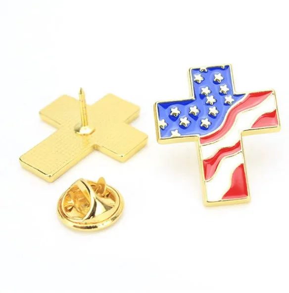 American Flag Pin with Cross Shape