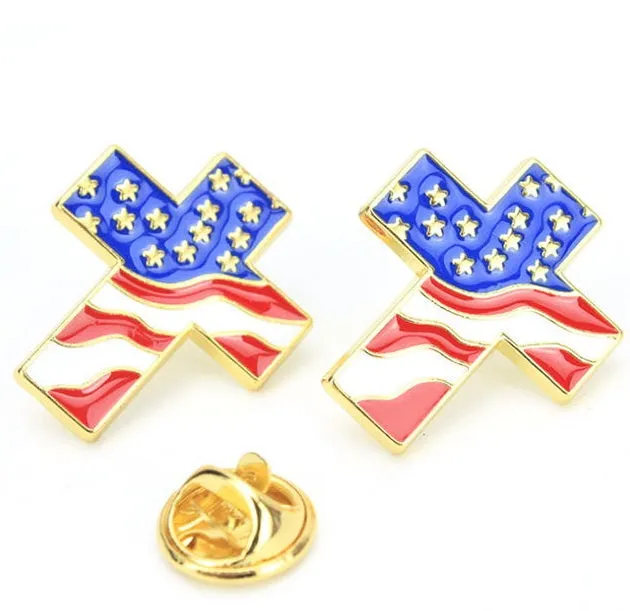American Flag Pin with Cross Shape