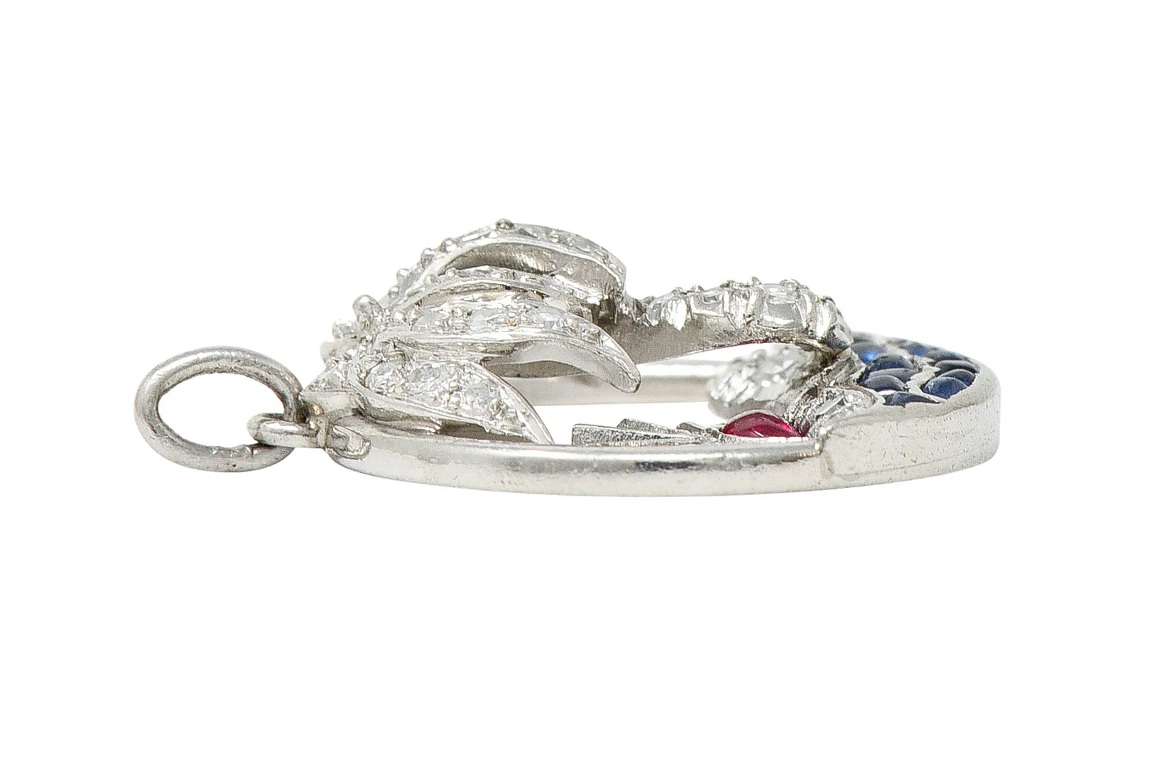 Art Deco Diamond Ruby Sapphire Platinum Palm Tree Tropical Beach Charm