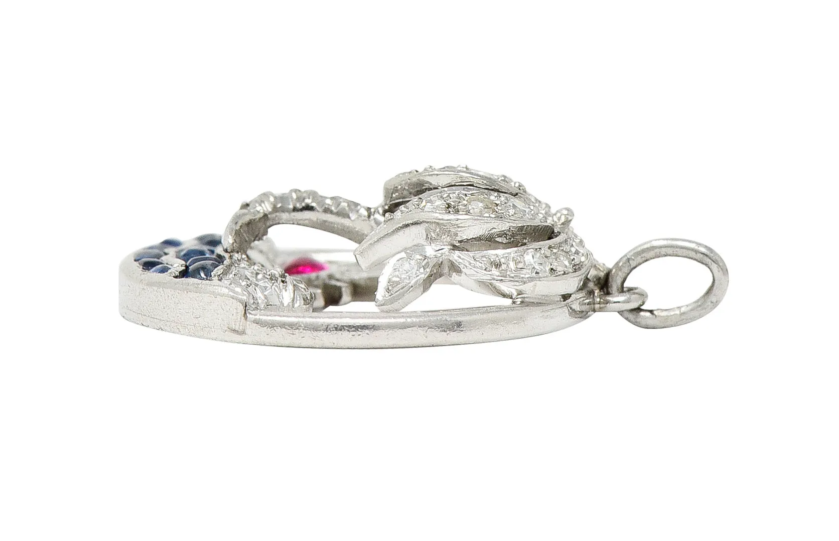 Art Deco Diamond Ruby Sapphire Platinum Palm Tree Tropical Beach Charm