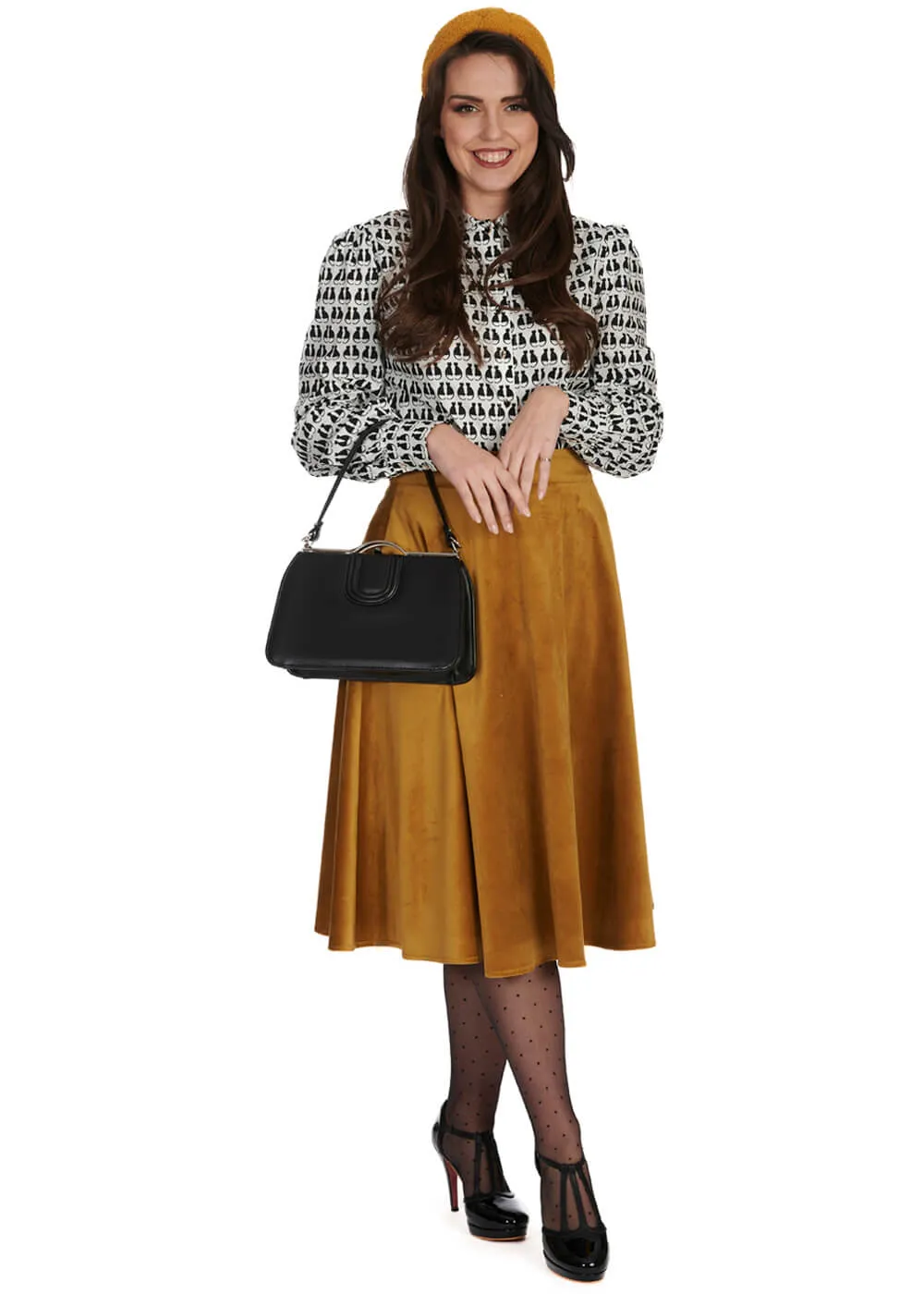 Banned Velvet Dreams 50's Swing Skirt Biscuit Beige