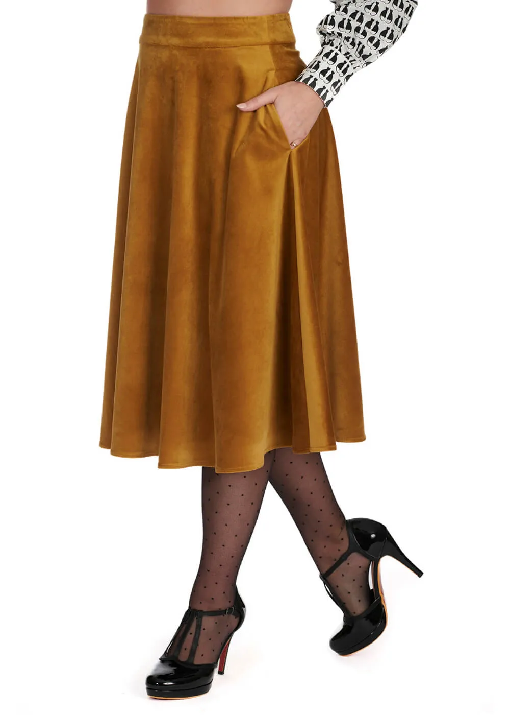 Banned Velvet Dreams 50's Swing Skirt Biscuit Beige