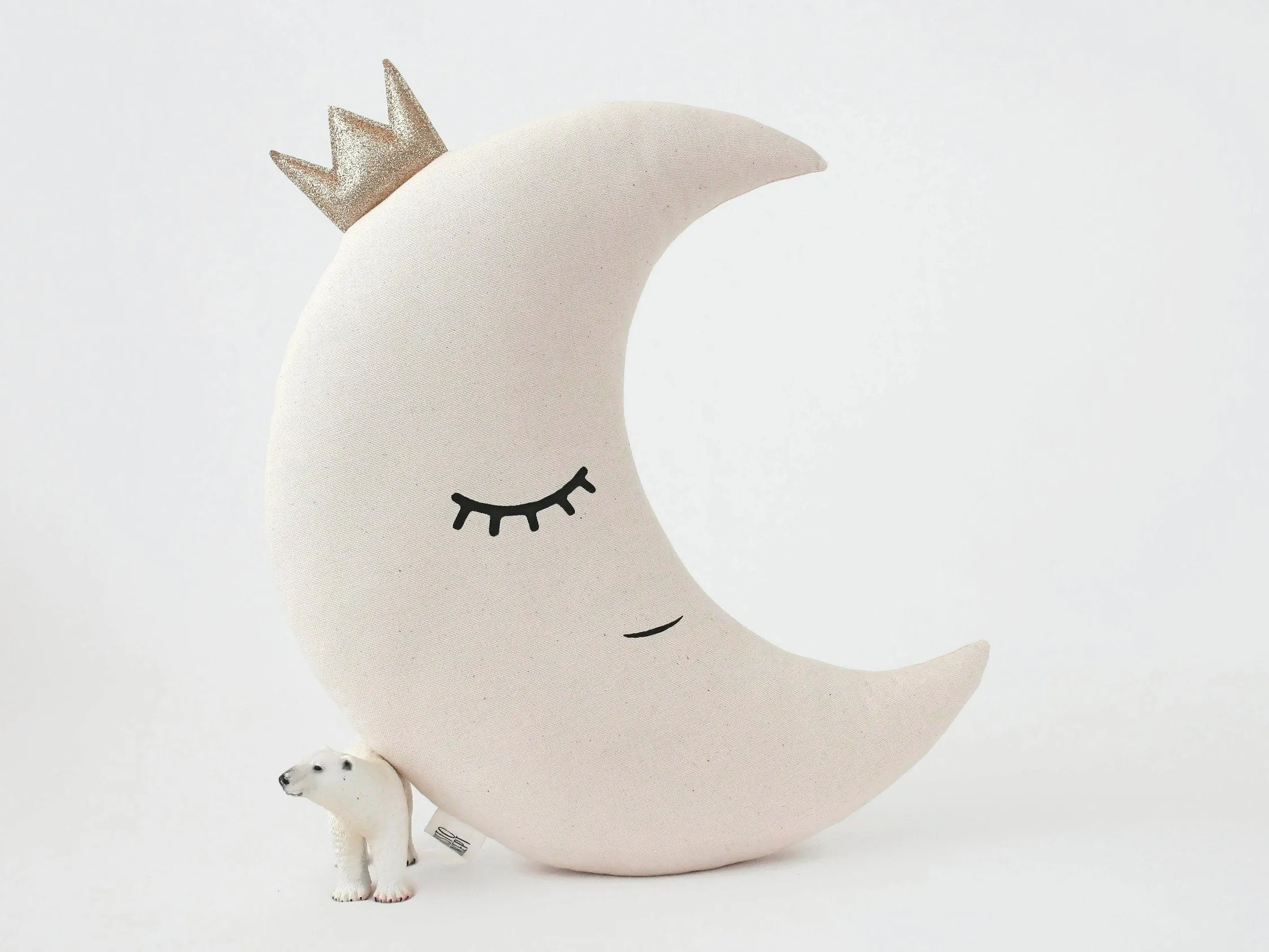 Beige Crescent Moon Pillow with Crown or Star