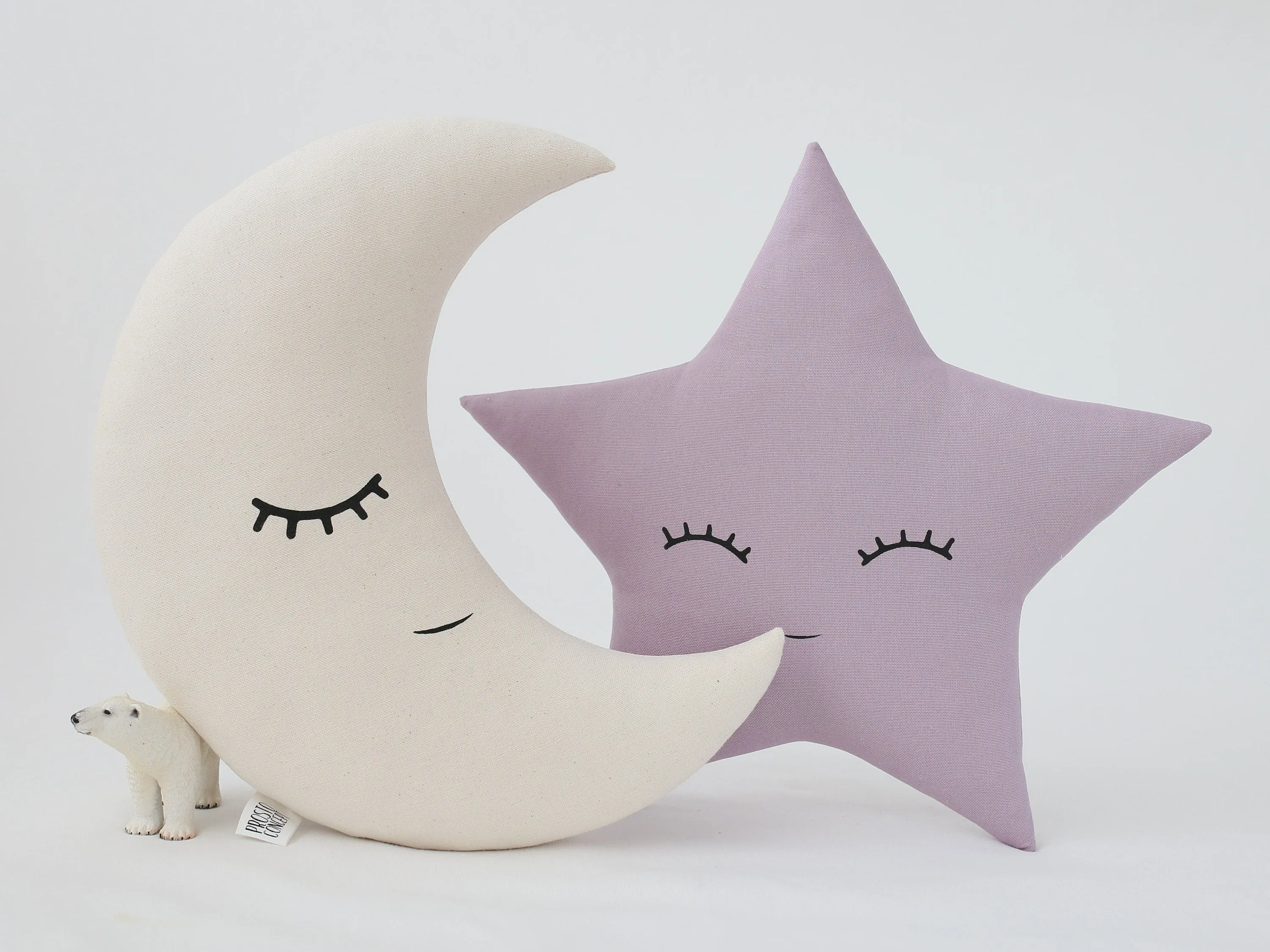 Beige Crescent Moon Pillow with Crown or Star