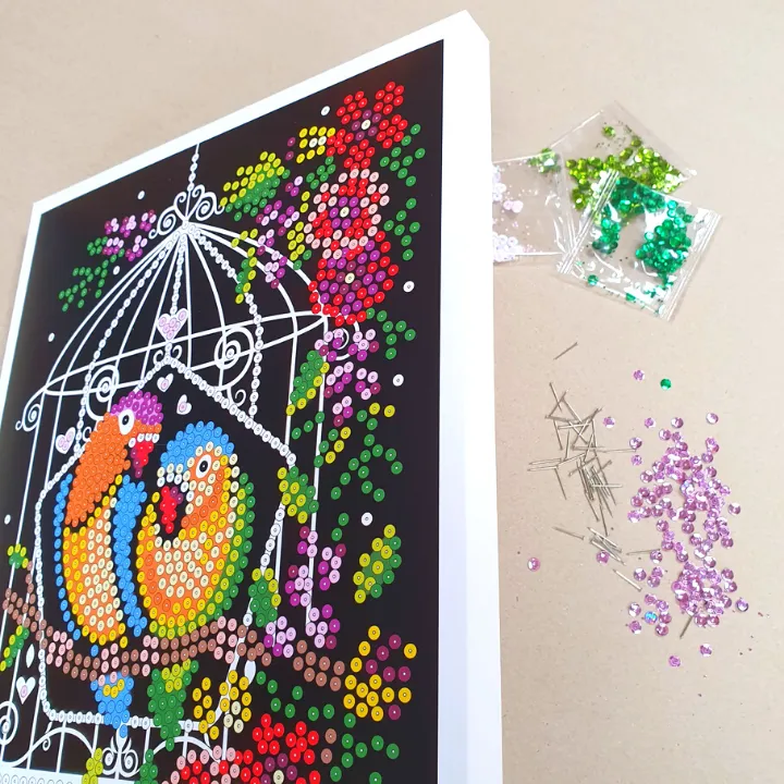 BIRDCAGE Sequin Art® Purple - Sparkling Art Picture Craft Kit