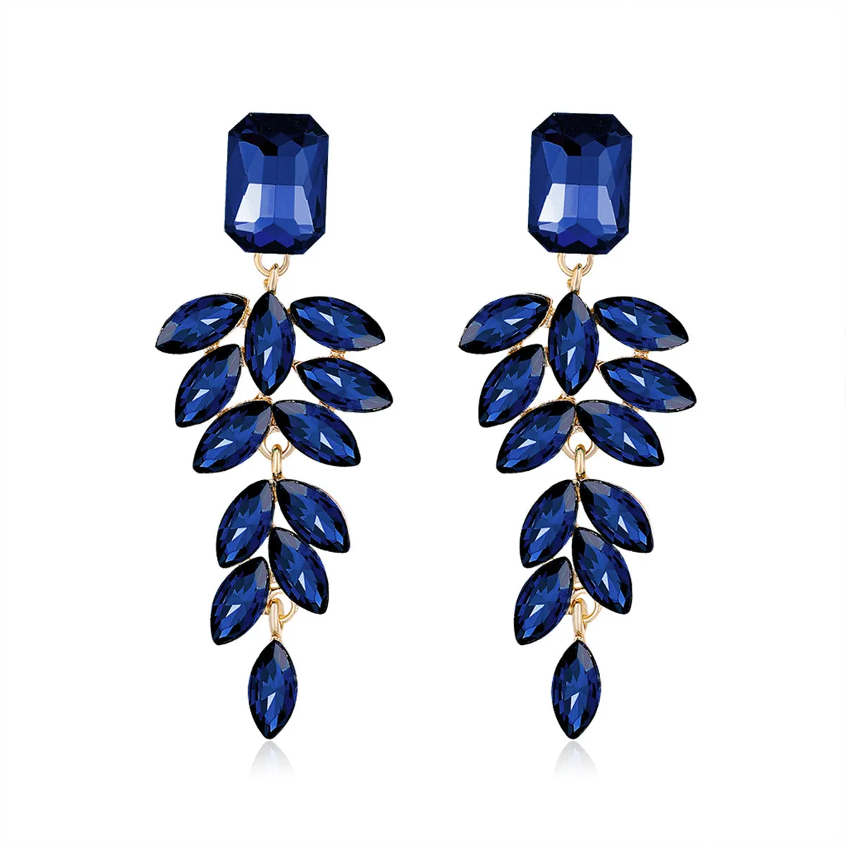 Blue Crystal & 18K Gold-Plated Botanical Drop Earrings
