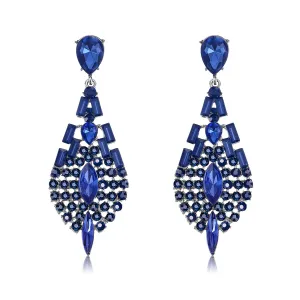 Blue Crystal & Cubic Zirconia Ornate Drop Earrings
