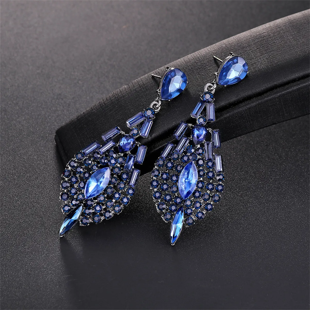 Blue Crystal & Cubic Zirconia Ornate Drop Earrings