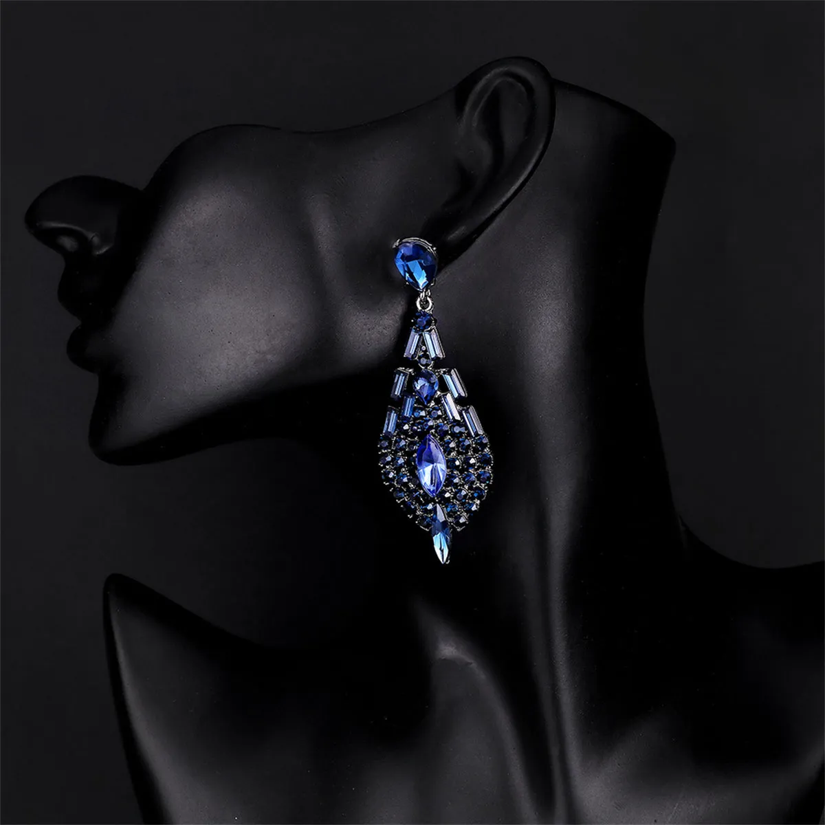 Blue Crystal & Cubic Zirconia Ornate Drop Earrings