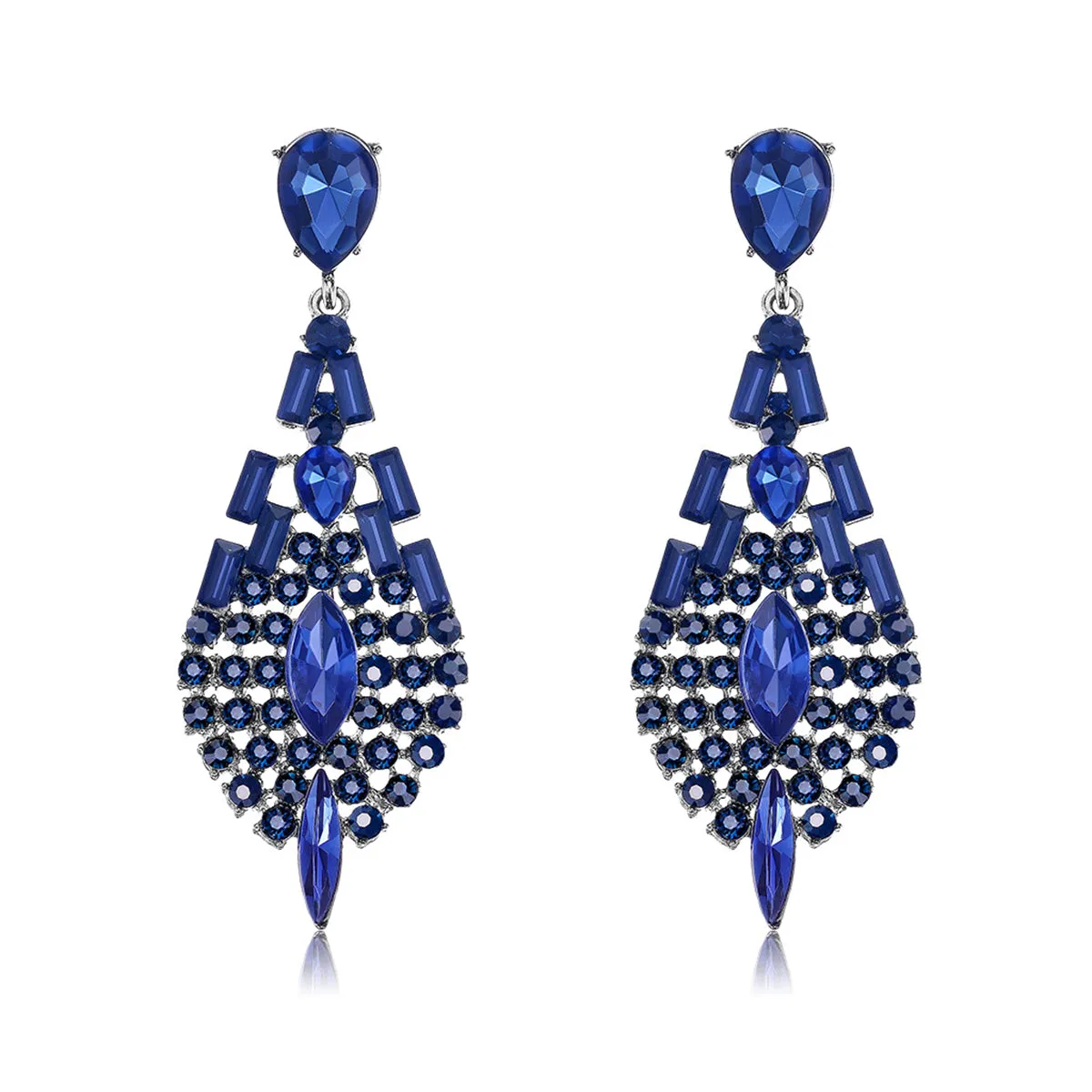 Blue Crystal & Cubic Zirconia Ornate Drop Earrings