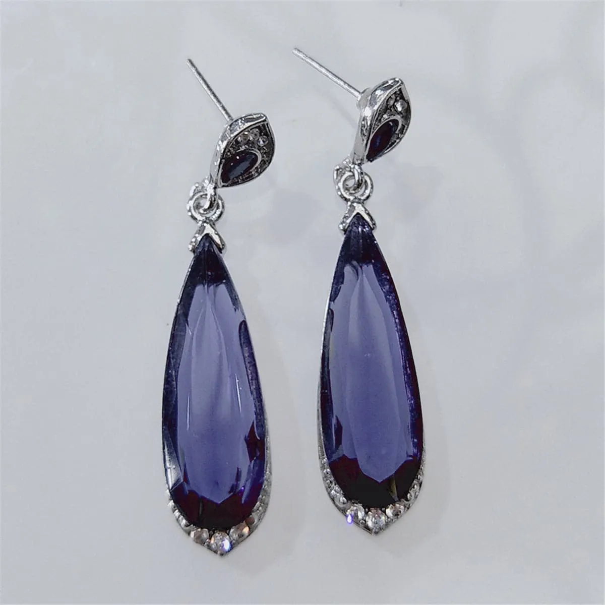 Blue Crystal & Cubic Zirconia Pear-Cut Drop Earrings