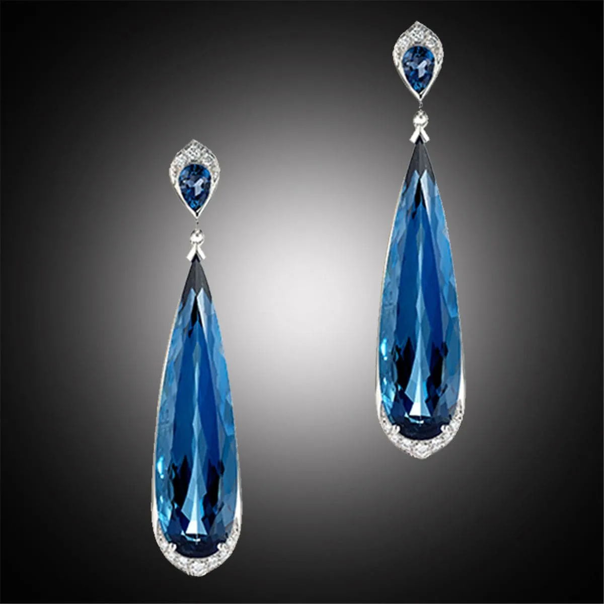 Blue Crystal & Cubic Zirconia Pear-Cut Drop Earrings