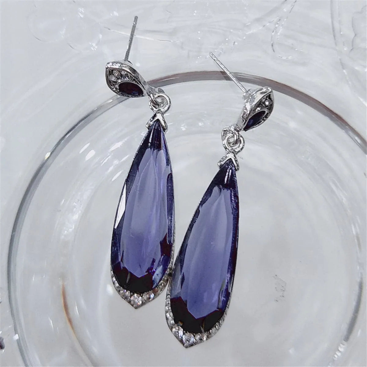 Blue Crystal & Cubic Zirconia Pear-Cut Drop Earrings