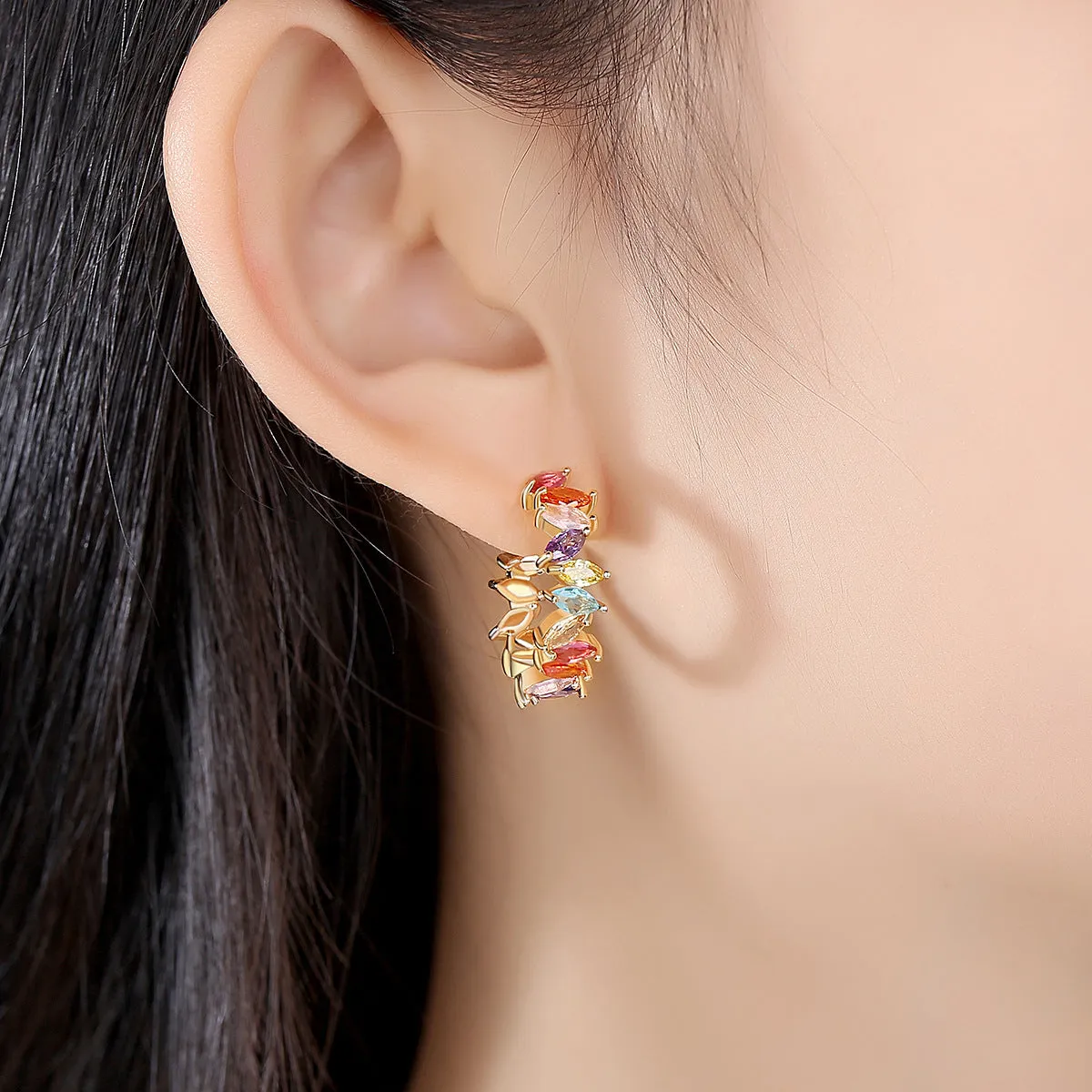 Blue Marquise Crystal & 18K Gold-Plated Irregular Huggie Earrings