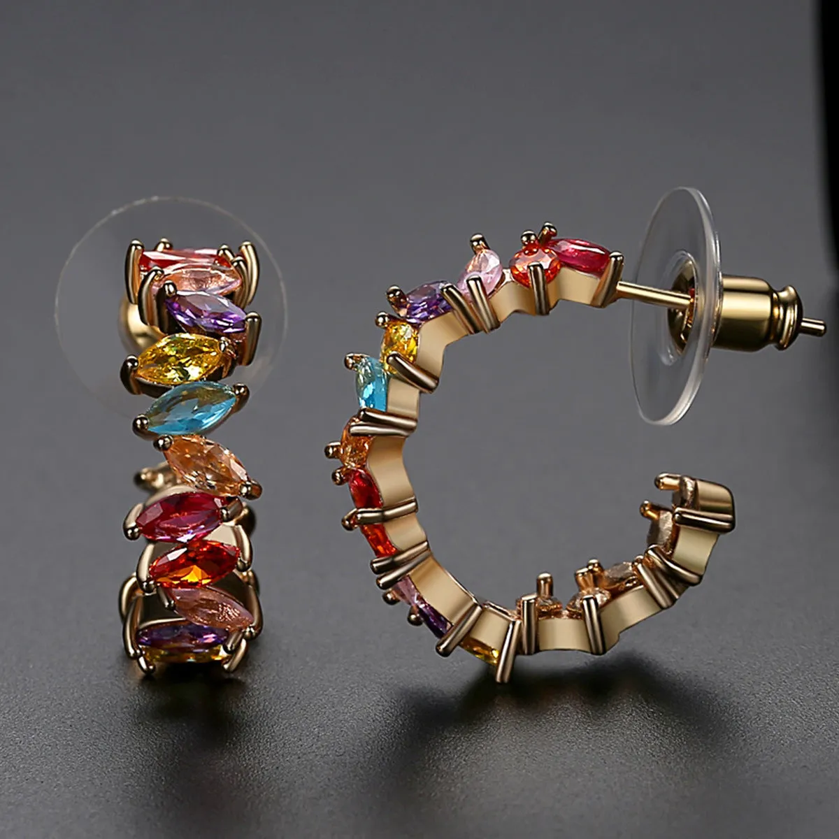Blue Marquise Crystal & 18K Gold-Plated Irregular Huggie Earrings