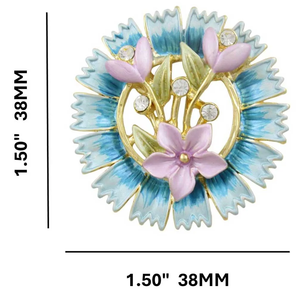 Blue Spiky Wreath with Lavender Flowers Brooch Pin - PRL541