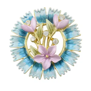 Blue Spiky Wreath with Lavender Flowers Brooch Pin - PRL541