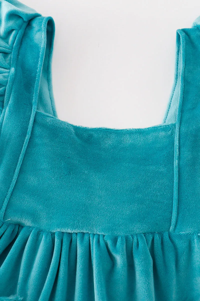 Blue Velvet Sunflowers Embroidery Girl Set