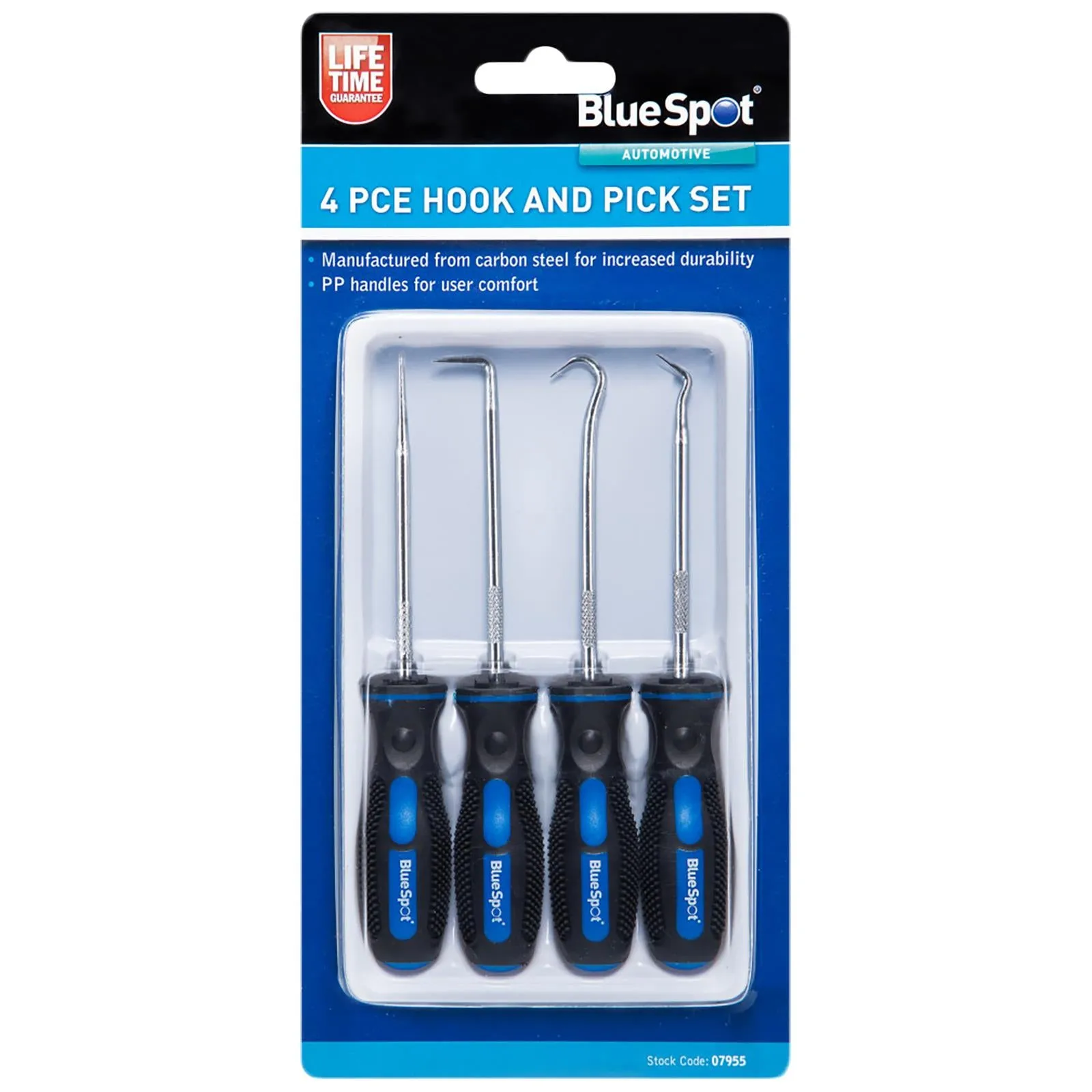 BlueSpot Hook and Pick Set 4 Piece Soft Grip Handles O Ring Oil Seal Removal Tool