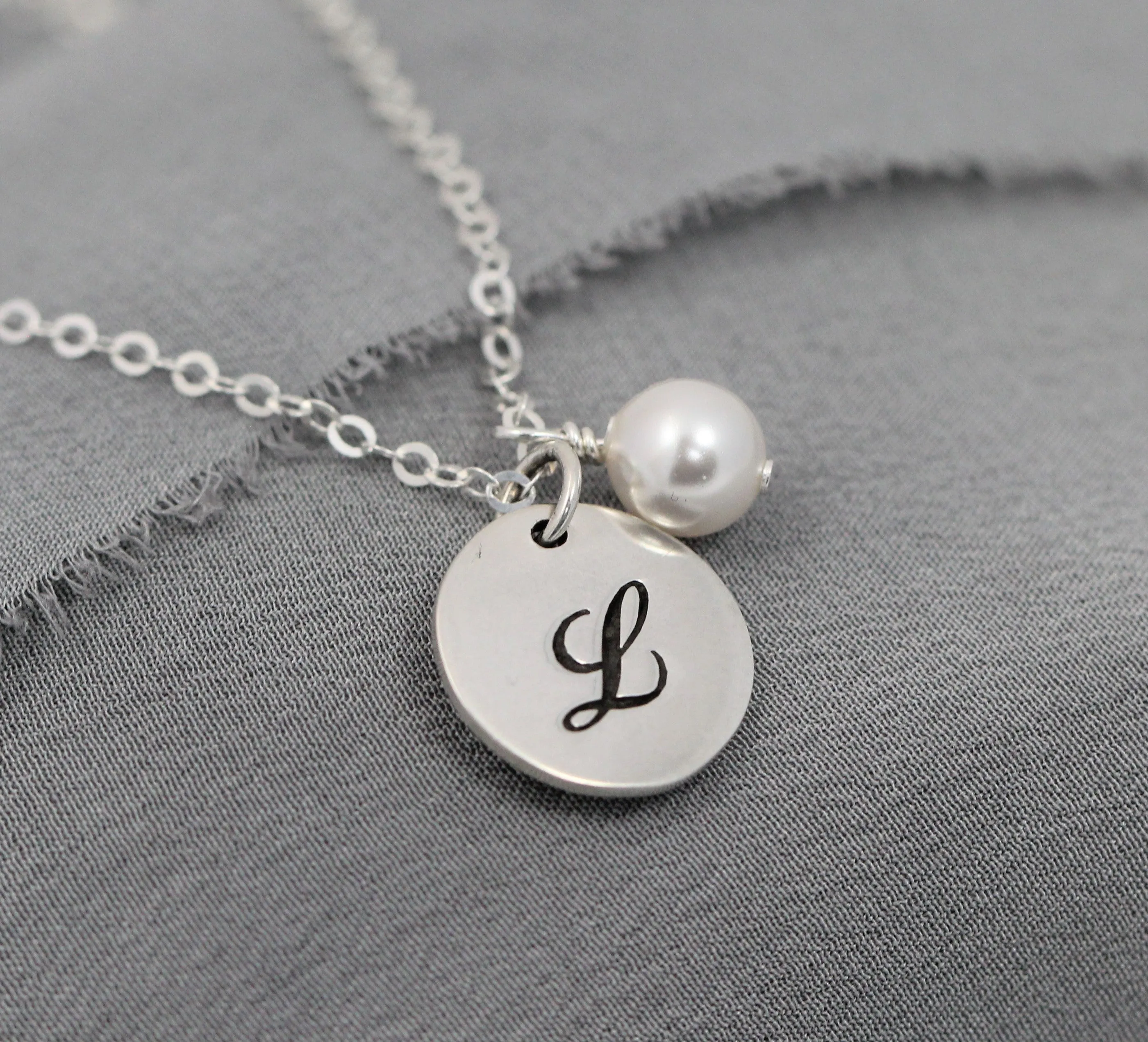 Bridesmaid Gift Jewelry, Personalized Initial Necklace with Pearl in Sterling Silver