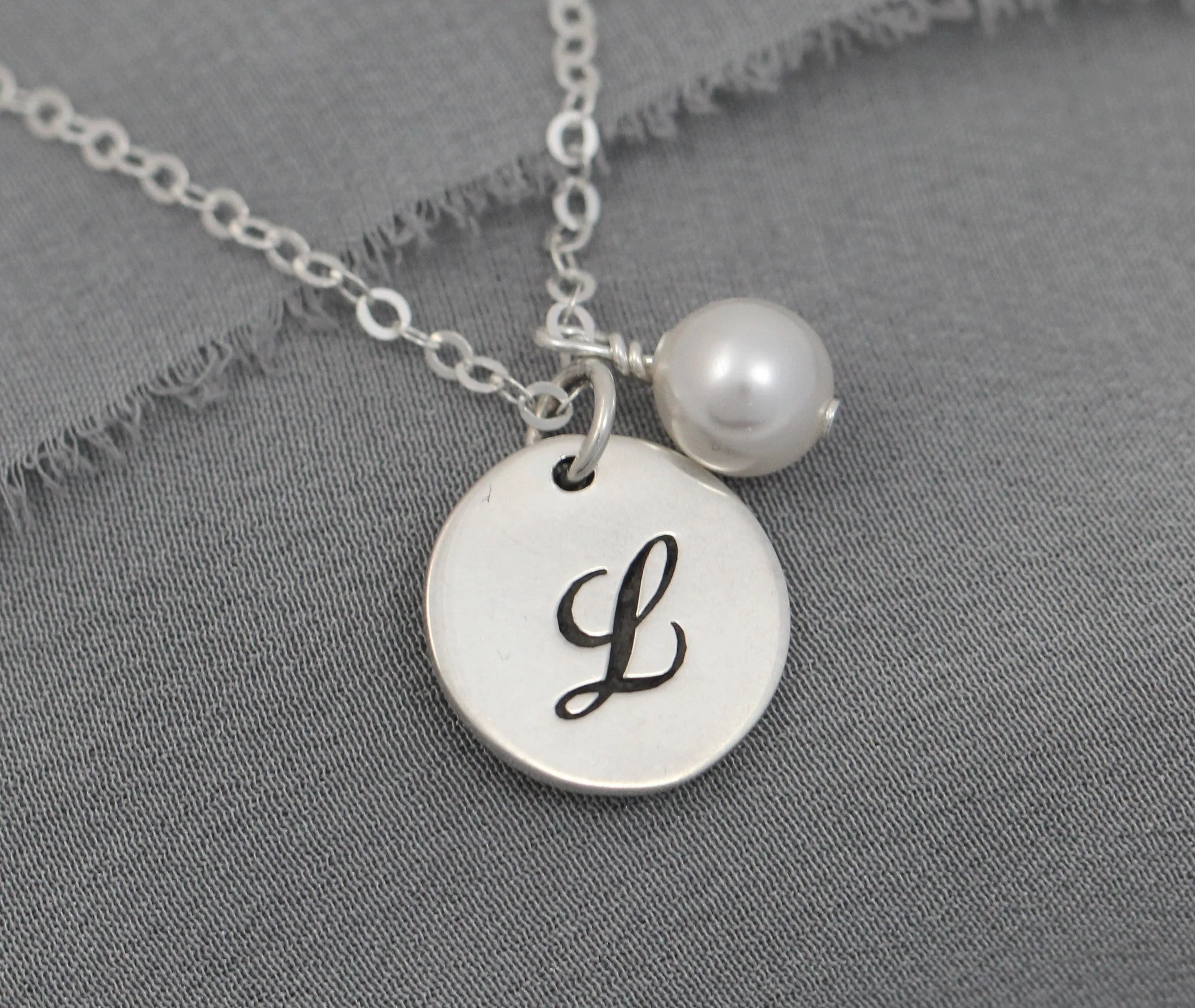 Bridesmaid Gift Jewelry, Personalized Initial Necklace with Pearl in Sterling Silver
