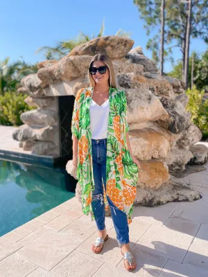 Bright Pineapple Open Front Kimono