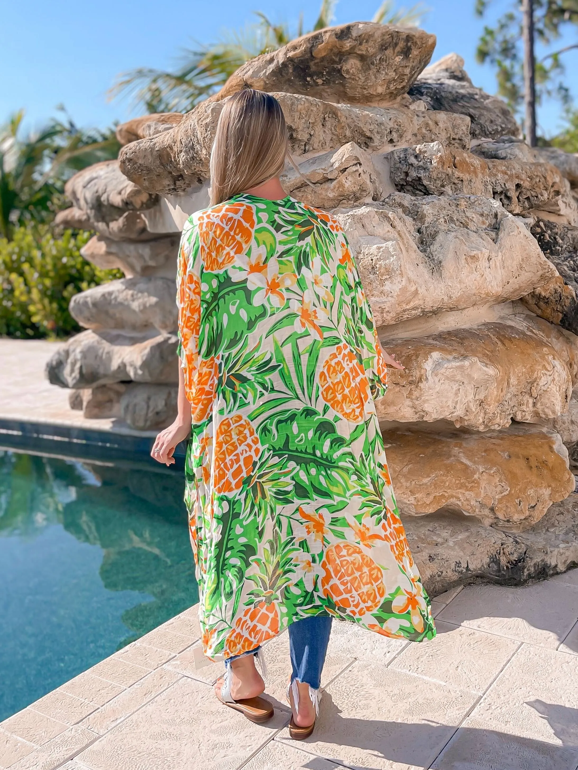Bright Pineapple Open Front Kimono