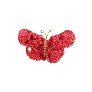 Butterfly Hair Pin Red Crochet