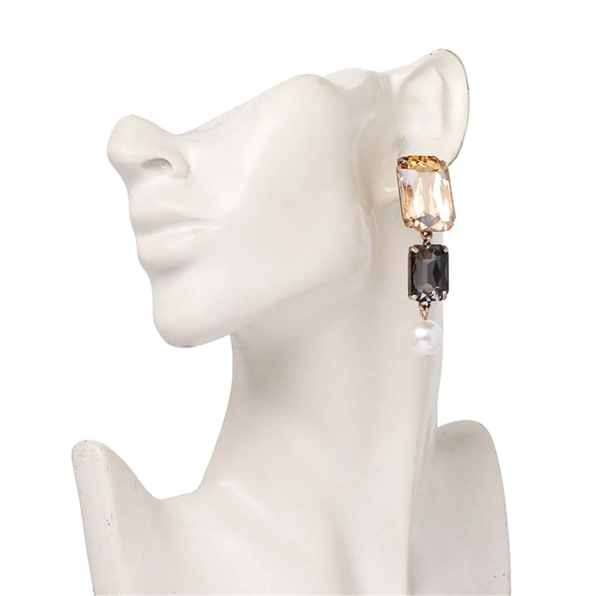 Champagne Crystal & Pearl 18K Gold-Plated Geo Drop Earrings
