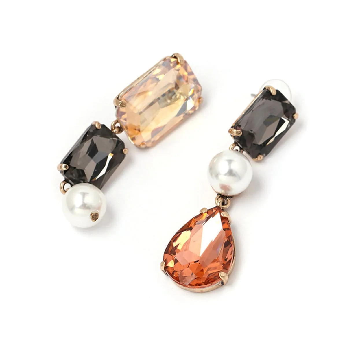 Champagne Crystal & Pearl 18K Gold-Plated Geo Drop Earrings