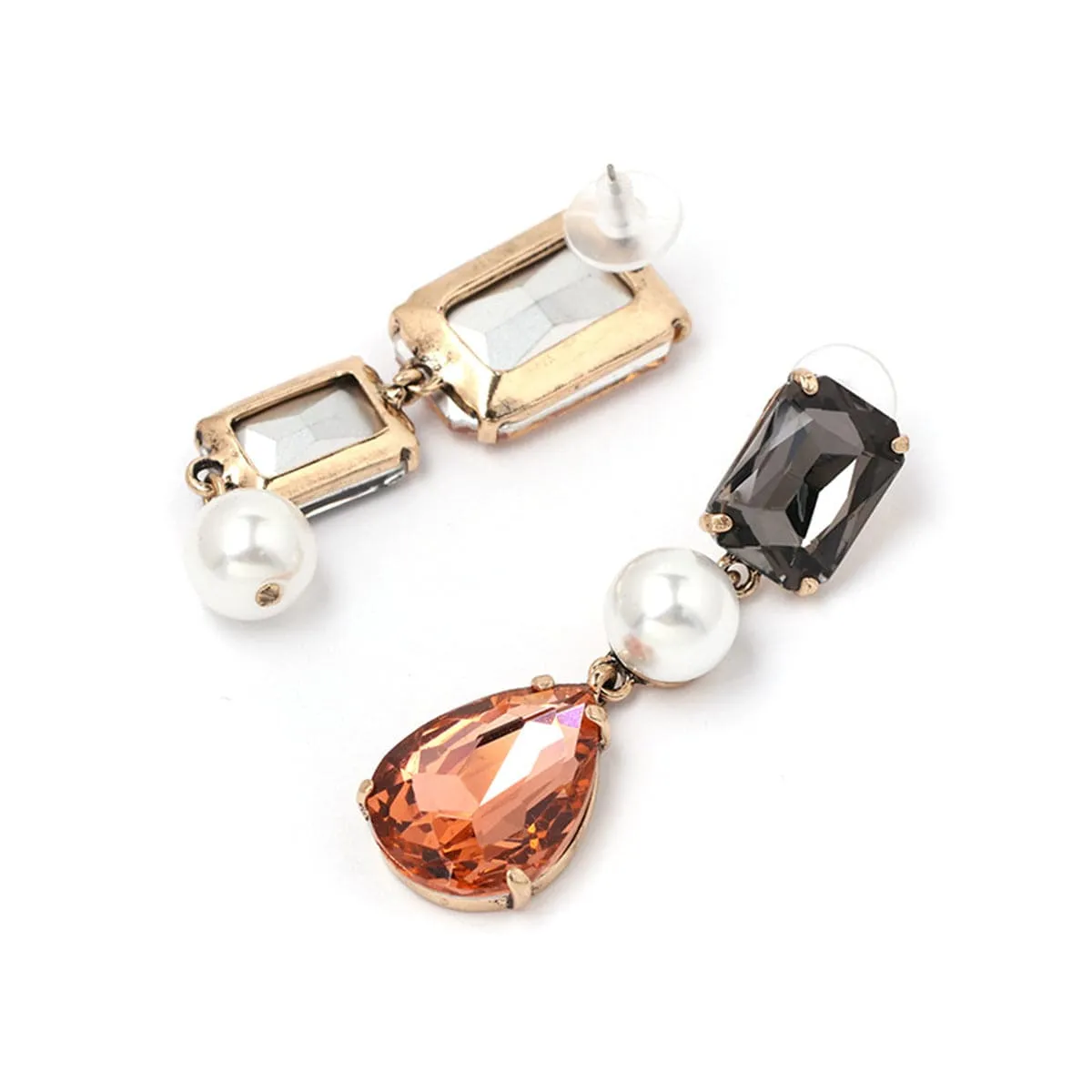 Champagne Crystal & Pearl 18K Gold-Plated Geo Drop Earrings