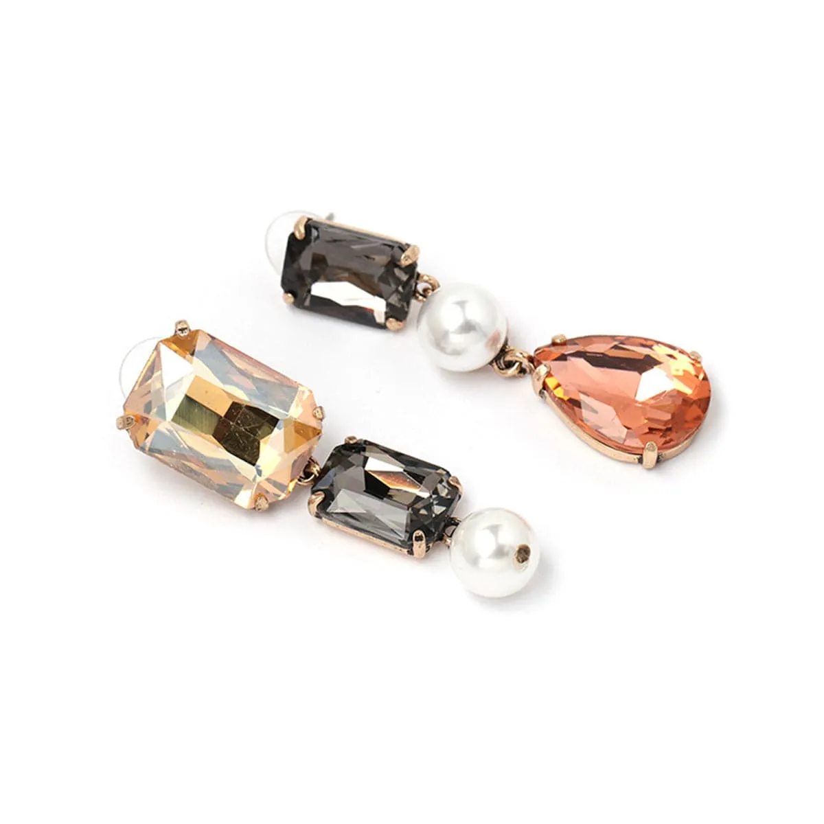 Champagne Crystal & Pearl 18K Gold-Plated Geo Drop Earrings