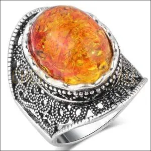 Chevalière pour femme antique équipés de pierres d'ambre