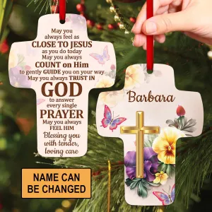 Christianartbag Ornament, Blessing You With Tender, Cross And Flower, Christmas Ornament, Christmas Gift, Personalized Ornament.