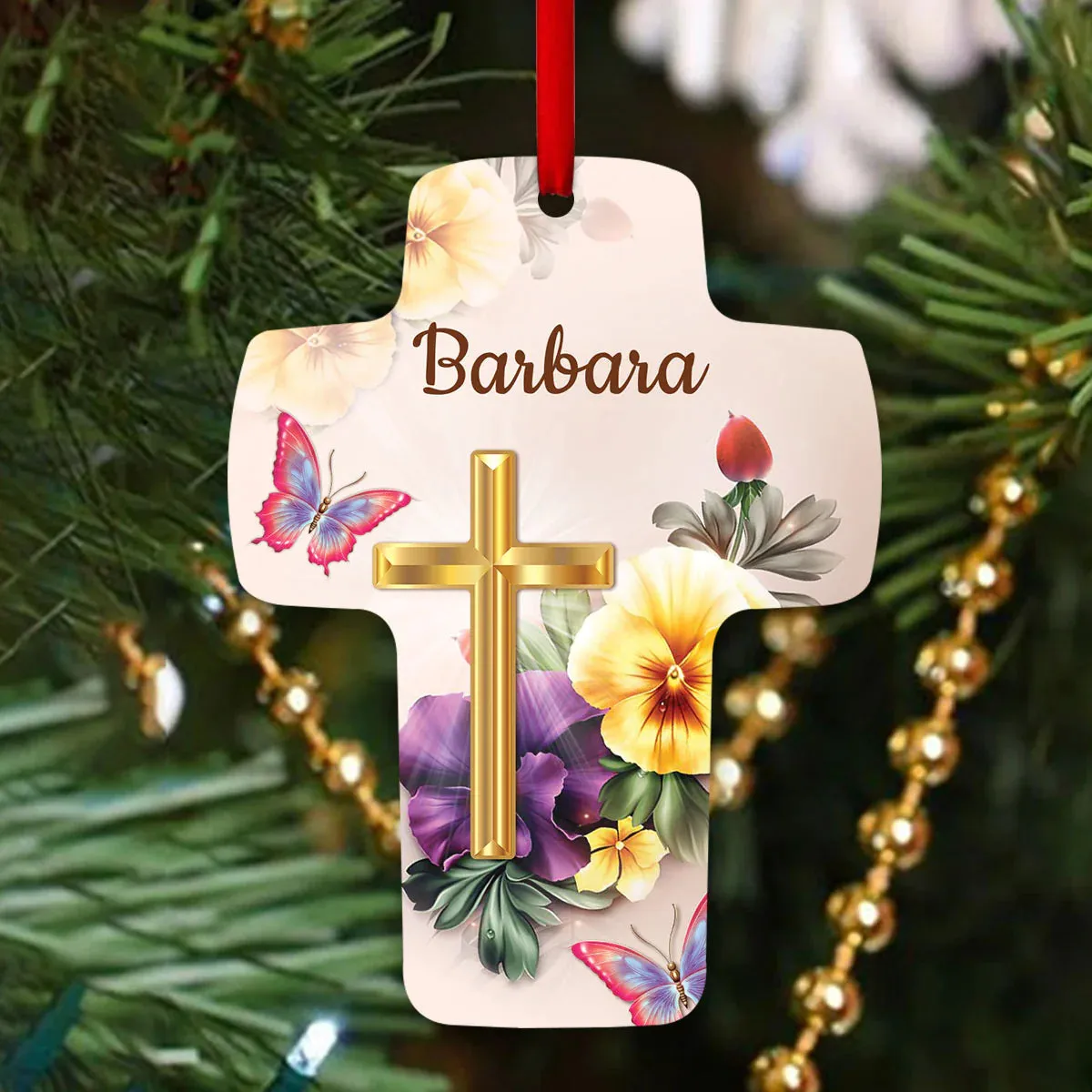 Christianartbag Ornament, Blessing You With Tender, Cross And Flower, Christmas Ornament, Christmas Gift, Personalized Ornament.