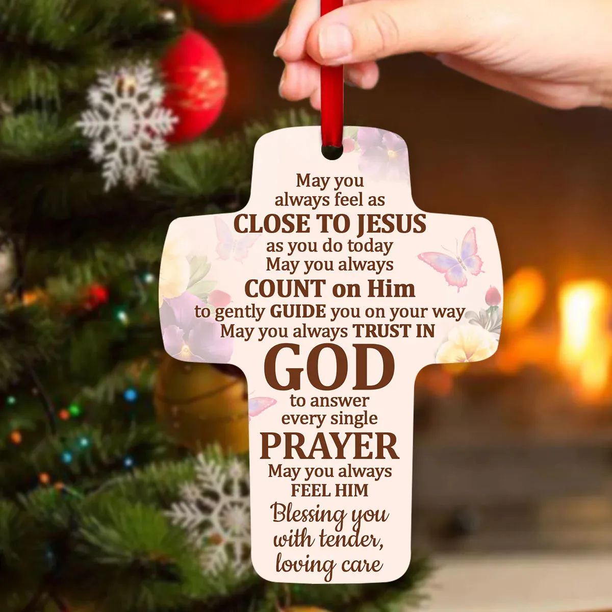 Christianartbag Ornament, Blessing You With Tender, Cross And Flower, Christmas Ornament, Christmas Gift, Personalized Ornament.