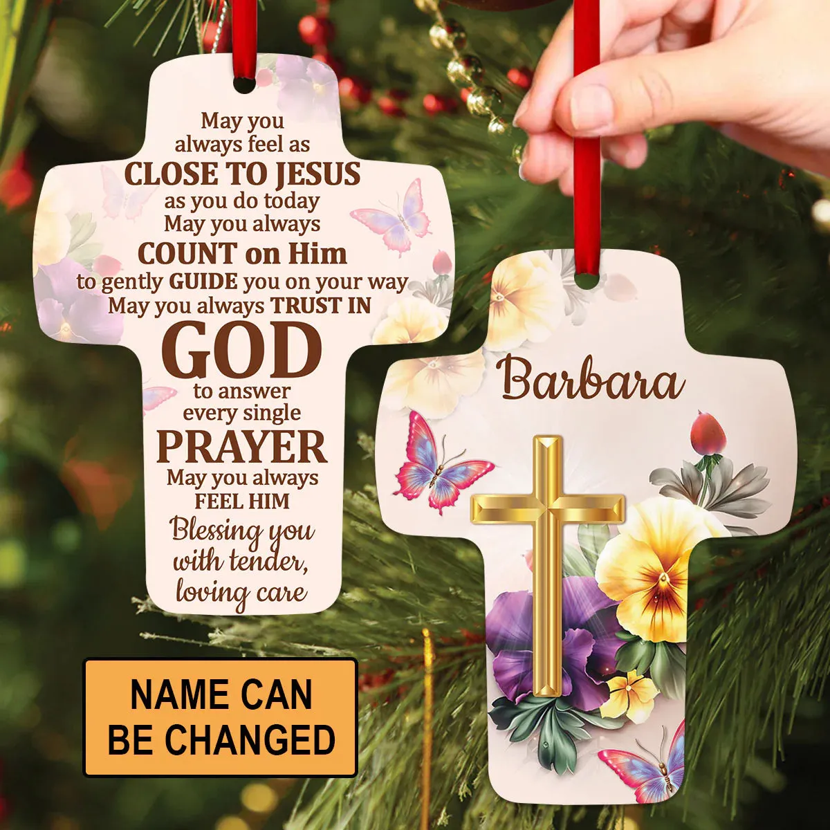 Christianartbag Ornament, Blessing You With Tender, Cross And Flower, Christmas Ornament, Christmas Gift, Personalized Ornament.